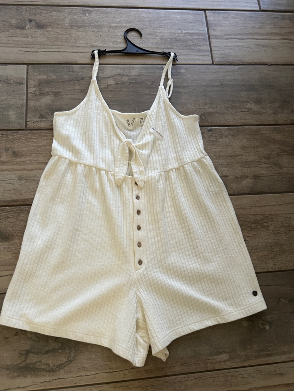 Roxy White Knit Tie-Front Button Romper
